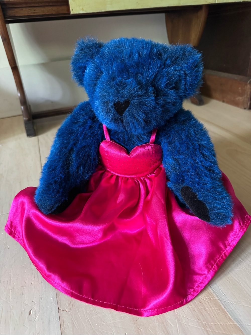 Vermont Teddy Bear Blue Without You Jointed Plush & Pink Dress